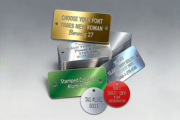 Durable metal label for equipment safety and identification purposes